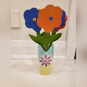 Floral vase and wooden flowers